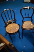 Two cane seated bedroom chairs, one bentwood and one mahogany