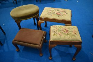 A selection of stools, in the early 20th Century Queen Anne style , two having tapestry, one oval