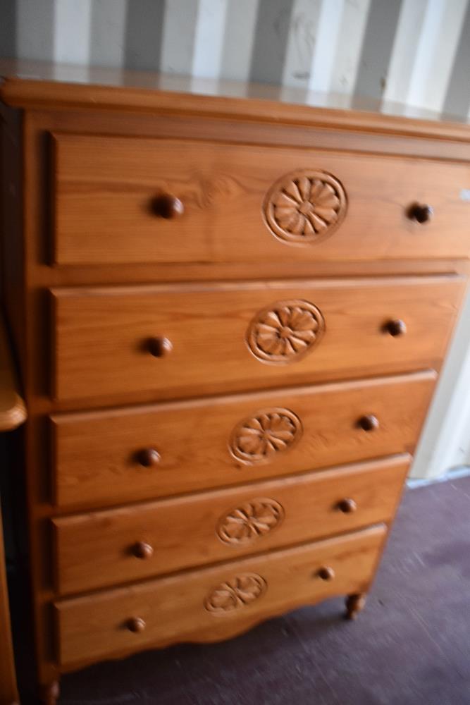 A selection of pine bedroom furniture comprising five drawer chest (W90 D45 H127), two over two - Image 3 of 5