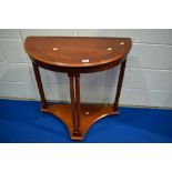 A reproduction demi lune hall table, width approx. 76cm