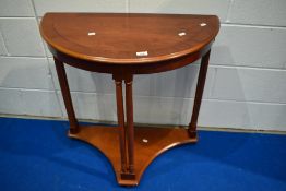 A reproduction demi lune hall table, width approx. 76cm