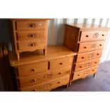 A selection of pine bedroom furniture comprising five drawer chest (W90 D45 H127), two over two