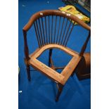 A late 19th or early 20th Century mahogany corner chair , no seat, ready for recaning or upholstery