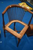 A late 19th or early 20th Century mahogany corner chair , no seat, ready for recaning or upholstery