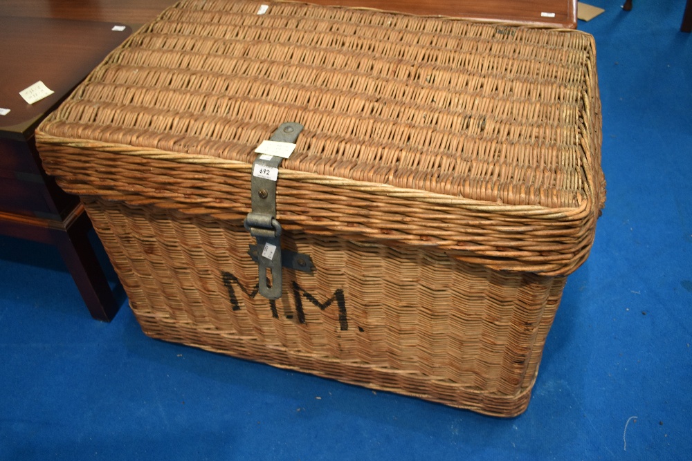 A vintage laundry or large picnic hamper, with monogram MM, approx. 87 x 56 x 57cm