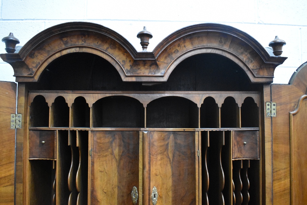 A fine Queen Anne walnut bureau , having double arch topped, Italian style mirrored panels to doors, - Image 6 of 19