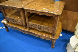 One large and two matching smaller coffee tables, having drawers to underside, approx 185 x 66 and