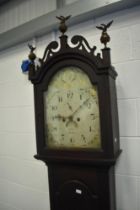 Ab oak cased long case clock having eight day movement, with painted arch dial, named for J Pace,