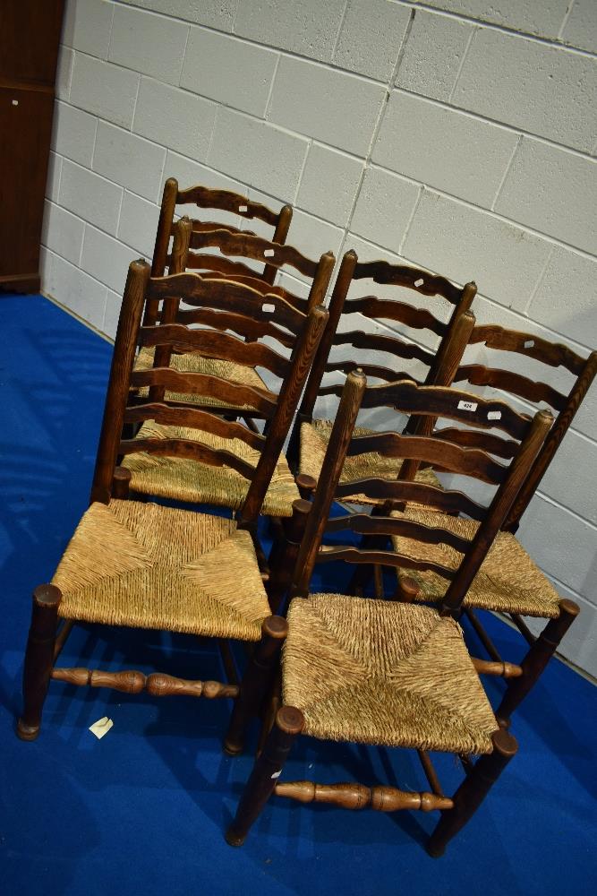A set of six 19th century rush seated ladder back chairs - Image 2 of 2