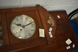 A mid 20th Century oak wall clock and two aneroid barometers