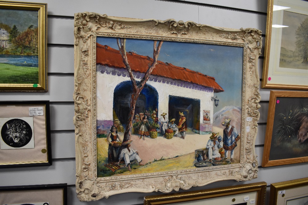 20th Century Continental School, oil on canvas, An eyecatching scene depicting Mexican everyday life