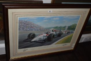 After Tony Smith (20th Century), coloured print, 'Red 5 - Double World Champion', a depiction of the