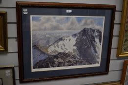 After Neil J. Barlow (20th Century, British), coloured print, 'Ben Nevis And The Carn Mor Dearg