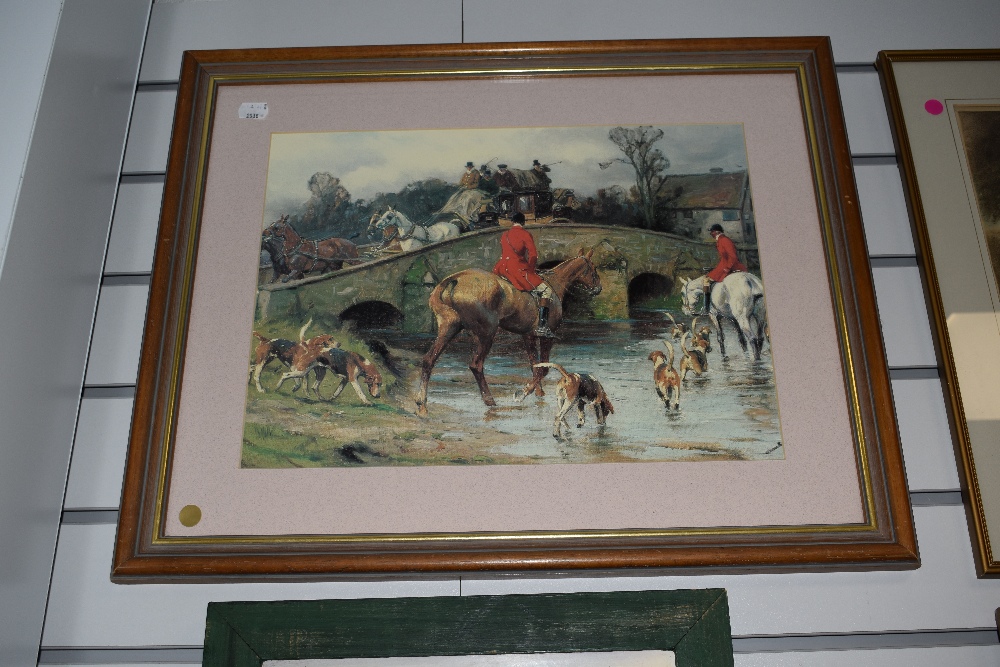 A group of three modern naive livestock prints in the 18th century style together with a hunting/ - Image 4 of 4