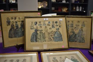 Three 19th Century hand coloured engravings, Fashions for March, mounted framed and glazed sold