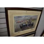 After Tony Smith (20th Century), coloured print, 'Victory', The British Grand Prix at Silverstone in