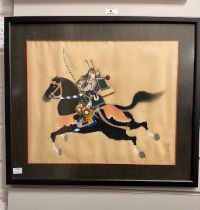 A Samuri Warrior painted onto silk, mounted framed and glazed 55.5cm x 48cm