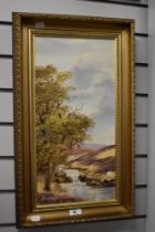 B.Richardson (20th Century), oil on canvas, A moorland scene with river and grazing sheep, signed to