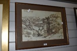 After Leonardo Di Vinci 'Facsimile Prints Arnold Landscape' mounted framed and glazed 46.5cm x