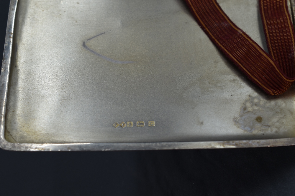 A 1930's silver cigarette case, of hinged rectangular form with engine-turned surface detail and - Image 3 of 3