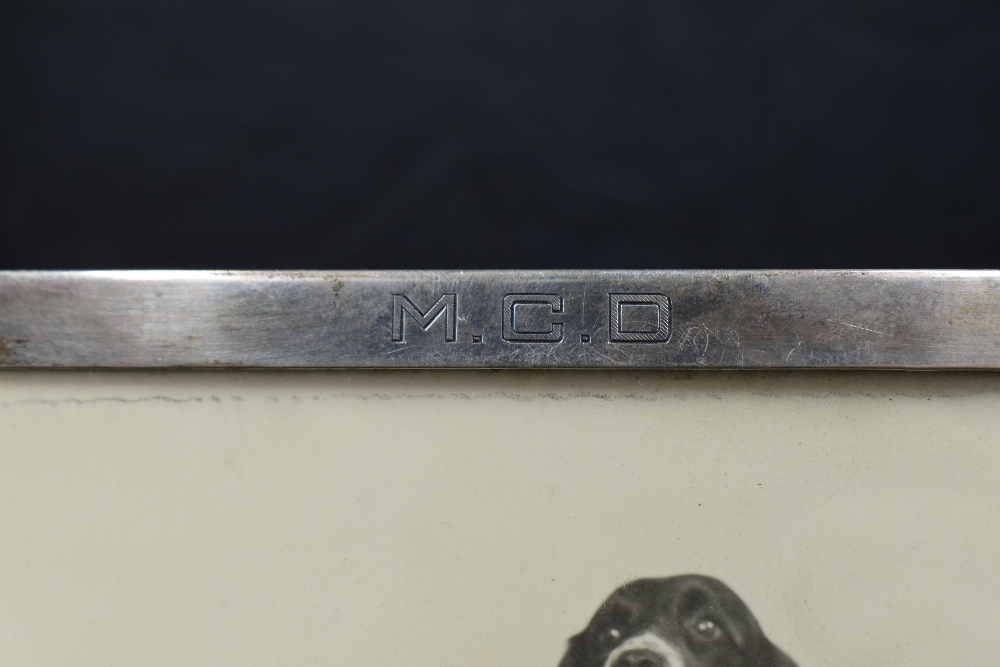 A 1930's George VI Silver photograph frame, of plain rectangular form with engraved initials M.C. - Image 2 of 3