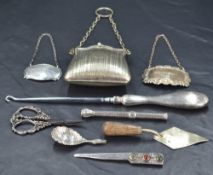 A collection of silver, silver plated and white metal pieces including an early 20th century