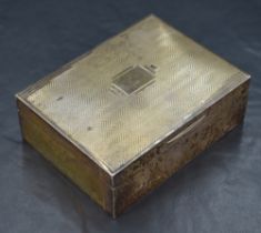 A George V silver cigarette box, of hinged rectangular form engine-turned decoration to the cover