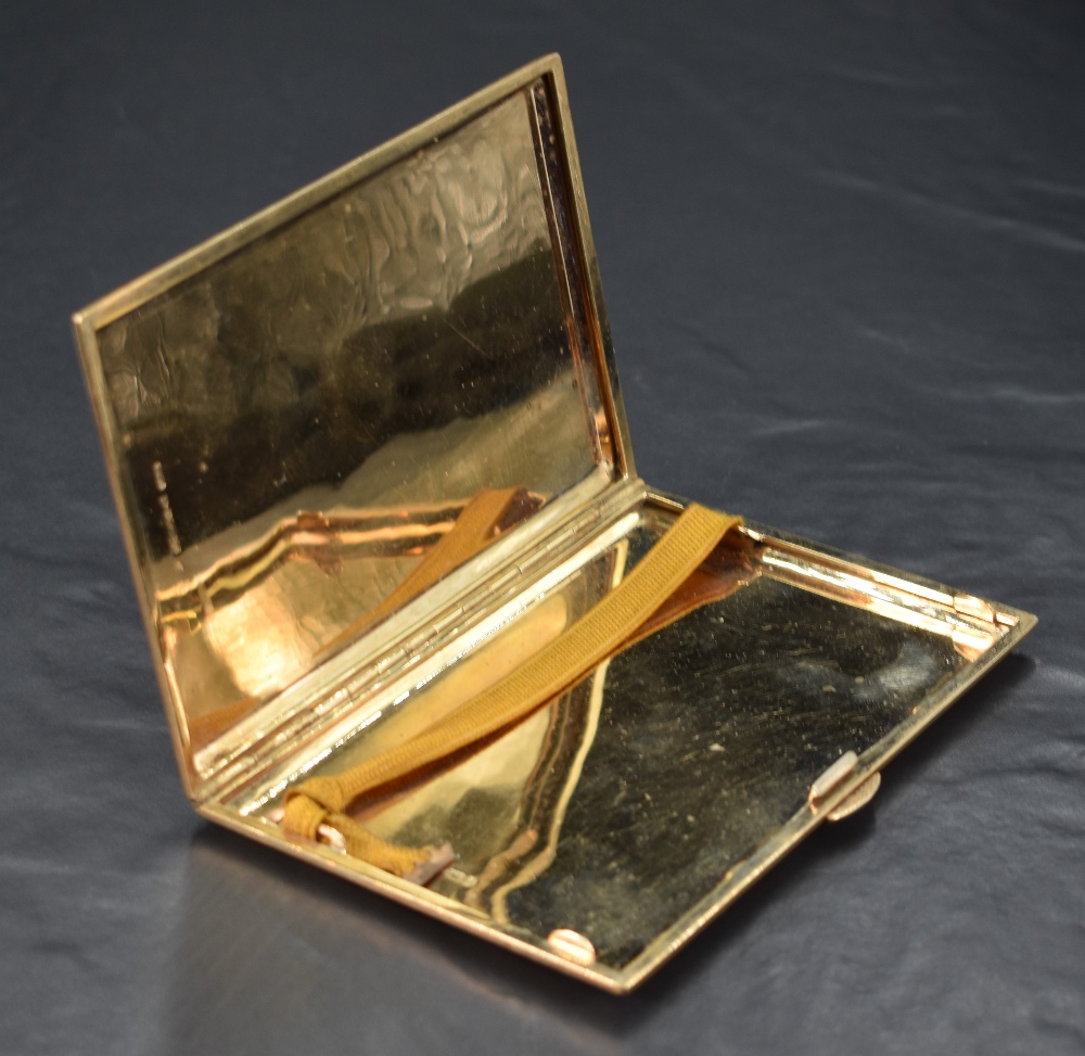 An impressive 1930's 9ct gold cigarette case, of piano hinged rectangular form with engine-turned - Image 2 of 3