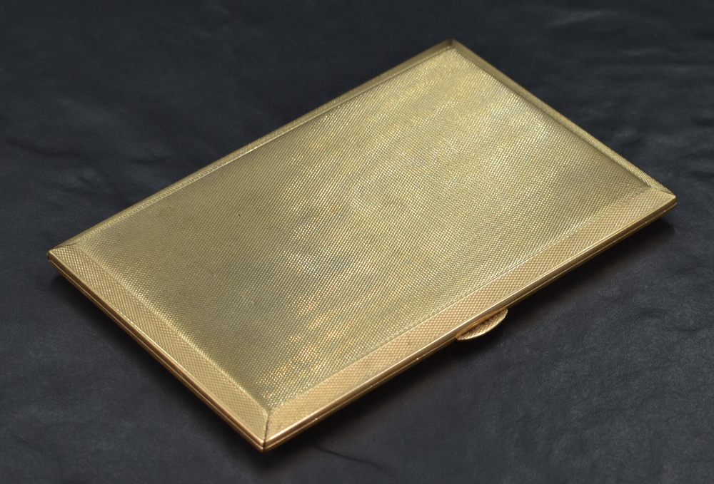 An impressive 1930's 9ct gold cigarette case, of piano hinged rectangular form with engine-turned