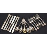 A selection of Rogers A1 plated flatware and cutlery, comprising six steel bladed knives, six