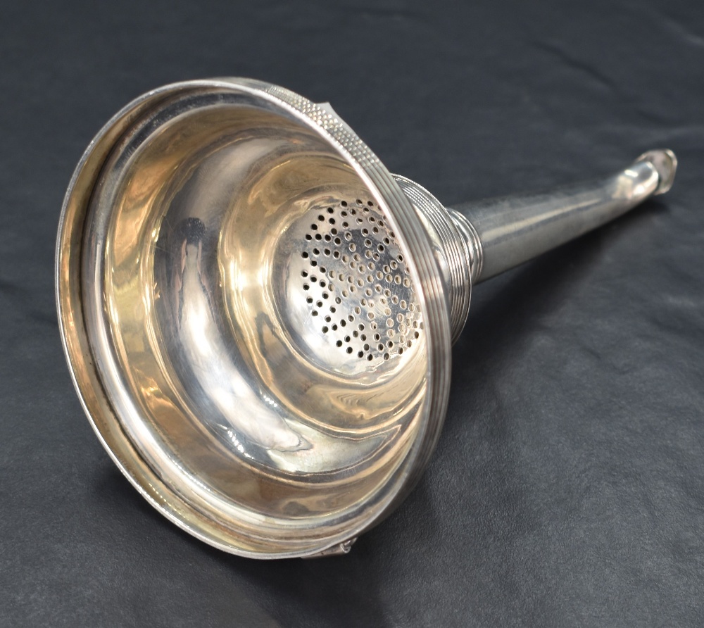 A George III silver wine funnel, of typical form in two parts with reed moulded rims and - Image 2 of 2