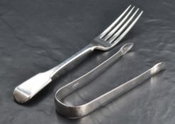 A George III silver fiddle pattern table fork, engraved with initials WJJ and carrying marks for