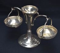 An Edwardian silver epergne centre-piece, the central trumpet form vase raised on a spreading