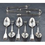 A set of six George IV silver fiddle pattern teaspoons, engraved with initials HB to terminals,