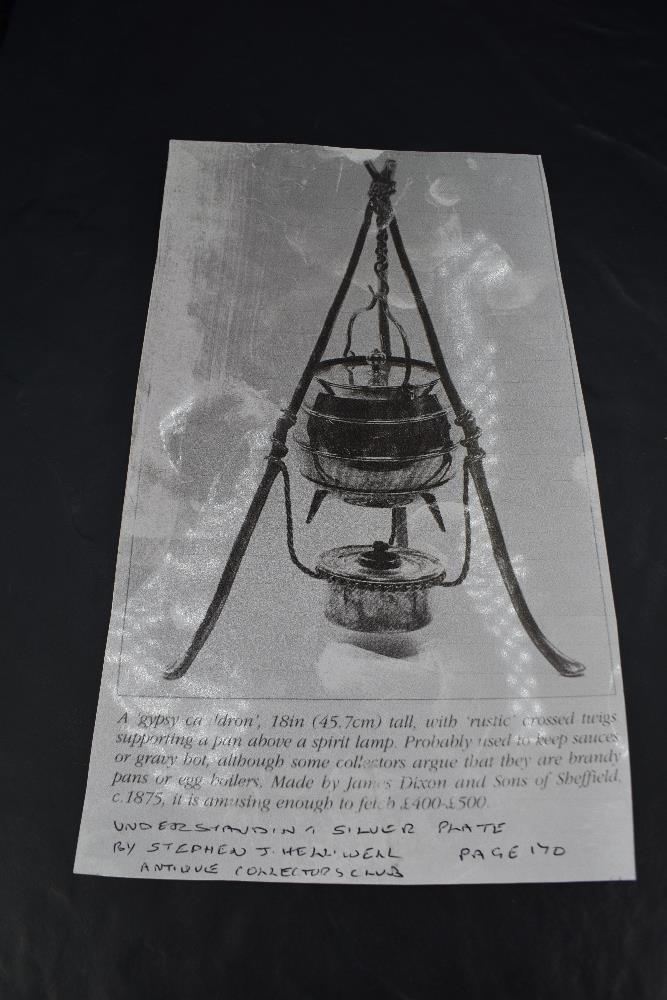 An unusual Victorian silver-plated spirit burner, formed as a rustic cooking tripod with the three - Image 3 of 3