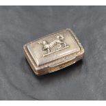 A Regency period silver vinaigrette, of hinged rectangular form with prancing canine motif in relief