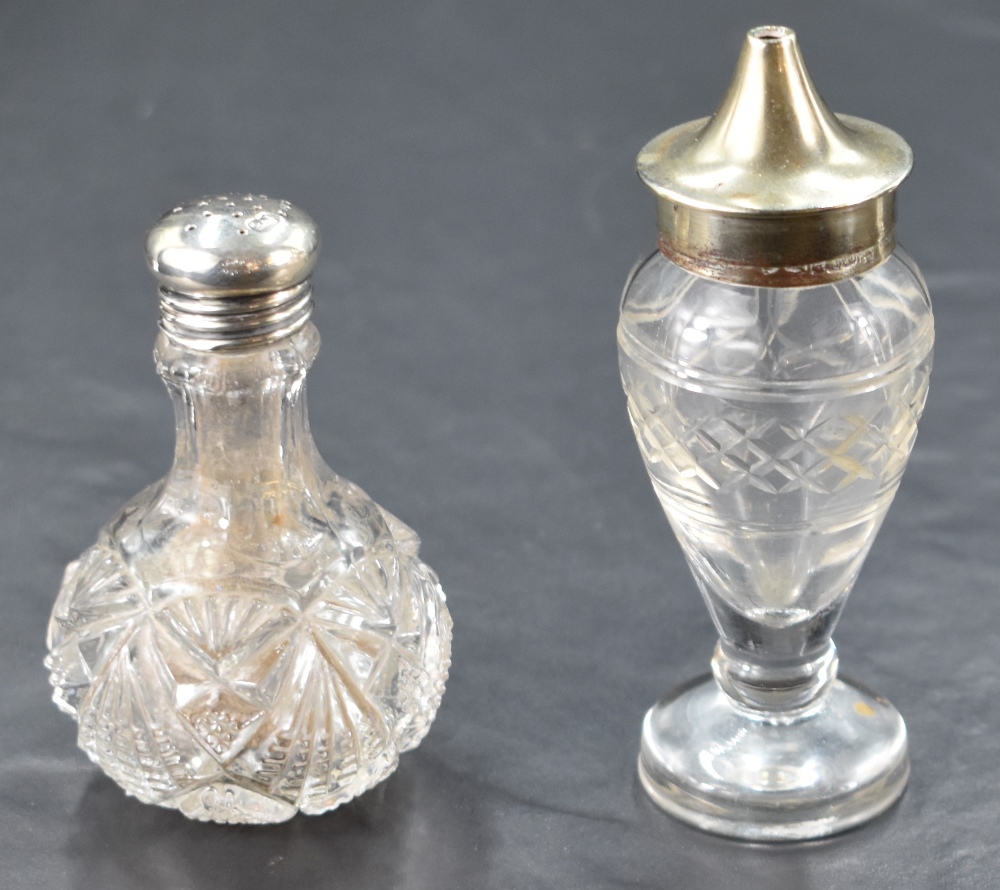 A group of five silver topped cut-glass items, to include perfume atomiser with marks for Birmingham - Image 2 of 2