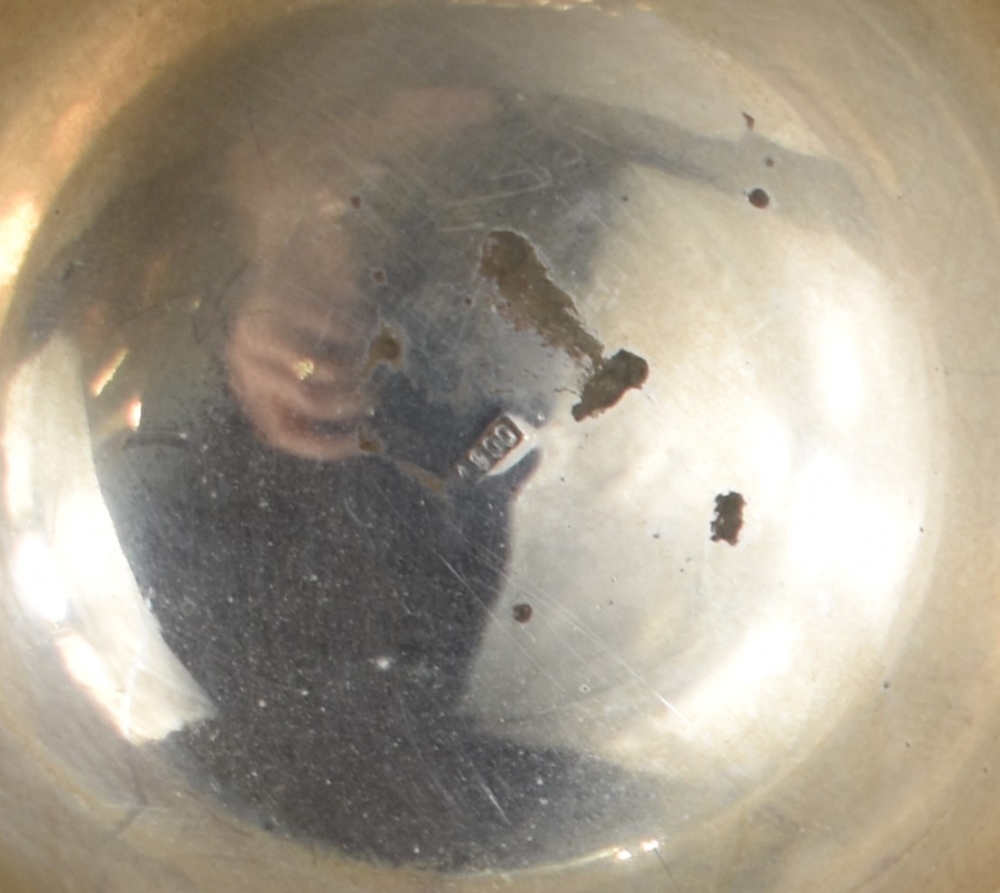 A small Continental white metal pedestal dish, having crimped and rolled rim, the booge ornamented - Image 2 of 2