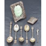 A group of five French .800 grade white metal souvenir spoons, each surmounted with armorial