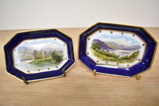 A pair of Victorian Wedgwood porcelain trinket dishes, of octagonal form and decorated with Highland