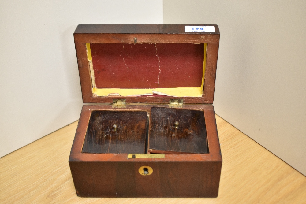 A late 19th/ early 20th century tea caddy, having two compartments to inside, af. - Image 2 of 2