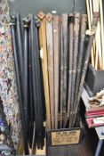 A collection of vintage pool cue cases.
