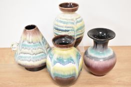 Four mid-20th Century West German drip glazed ceramic vases, the largest measures 15cm tall