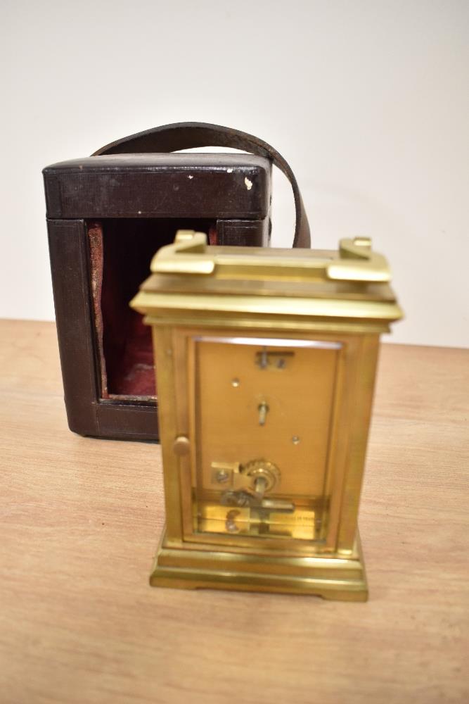A 19th Century French brass carriage clock, having an enamelled Roman dial, with four glass case, - Image 2 of 3