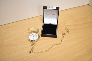 A Mount Royal gold plated pocket watch, in original box having a white dial with Roman numerals,