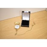 A Mount Royal gold plated pocket watch, in original box having a white dial with Roman numerals,