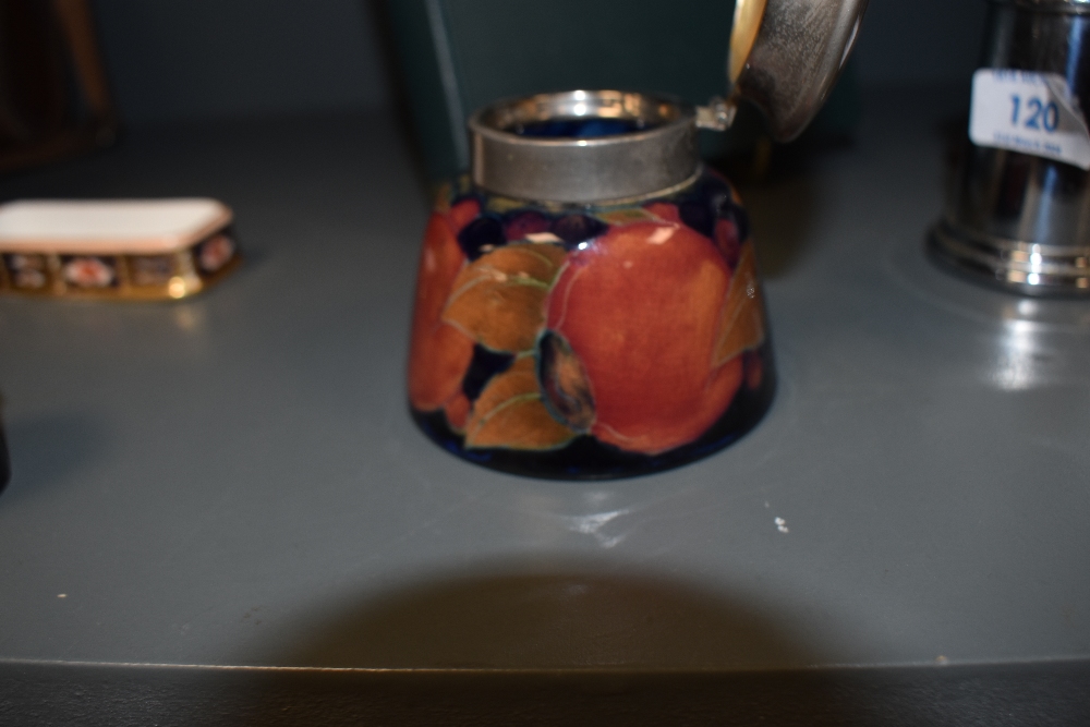 An early to mid 20th century Moorcroft Pottery inkwell, having blue ground with tube lined fruit - Image 5 of 6