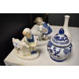 A pair of mid-20th Century German porcelain figural ornaments, a Wedgwood Meadow Sweet bud vase, and