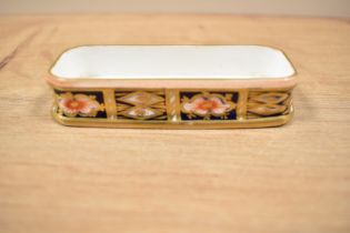 A Royal Crown Derby porcelain trinket dish, of rectangular form, and decorated in the Imari palette