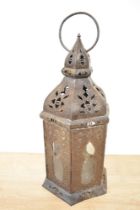 A late 19th Century pierced metal hanging lantern, measuring 48cm tall